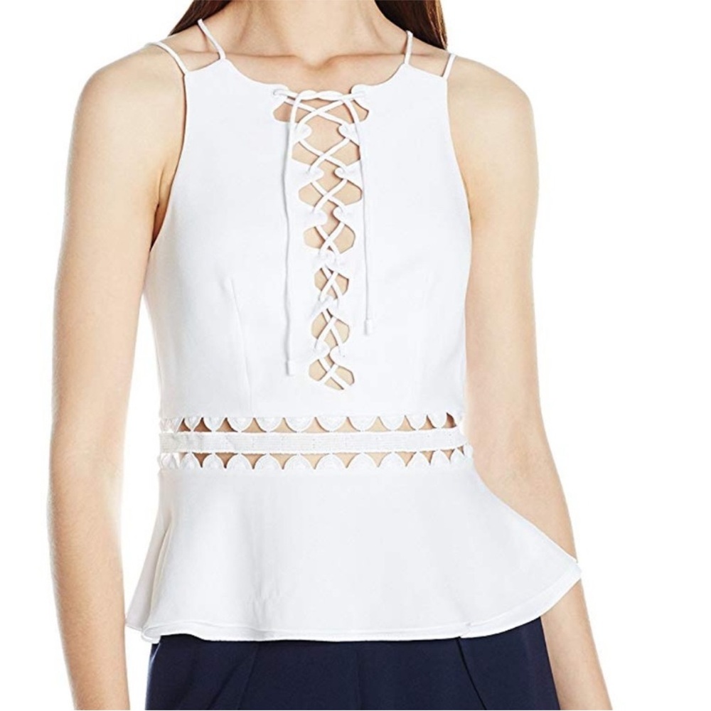 Jonathan  Simkai White Sleeveless Camisole with Tie Front and Peplum